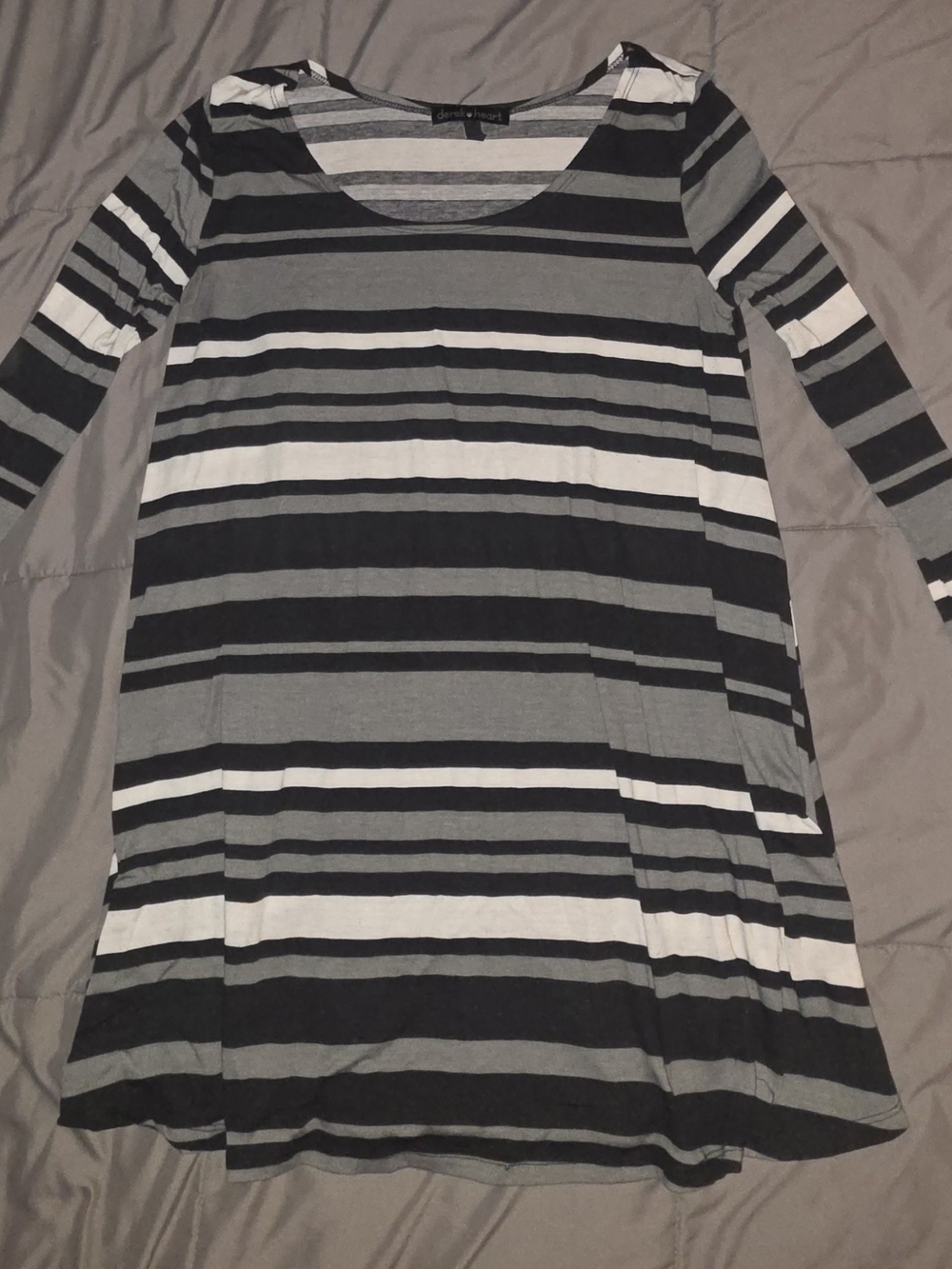 Derek Heart Black, Gray & White Striped Scoop-Neck Midi Dress